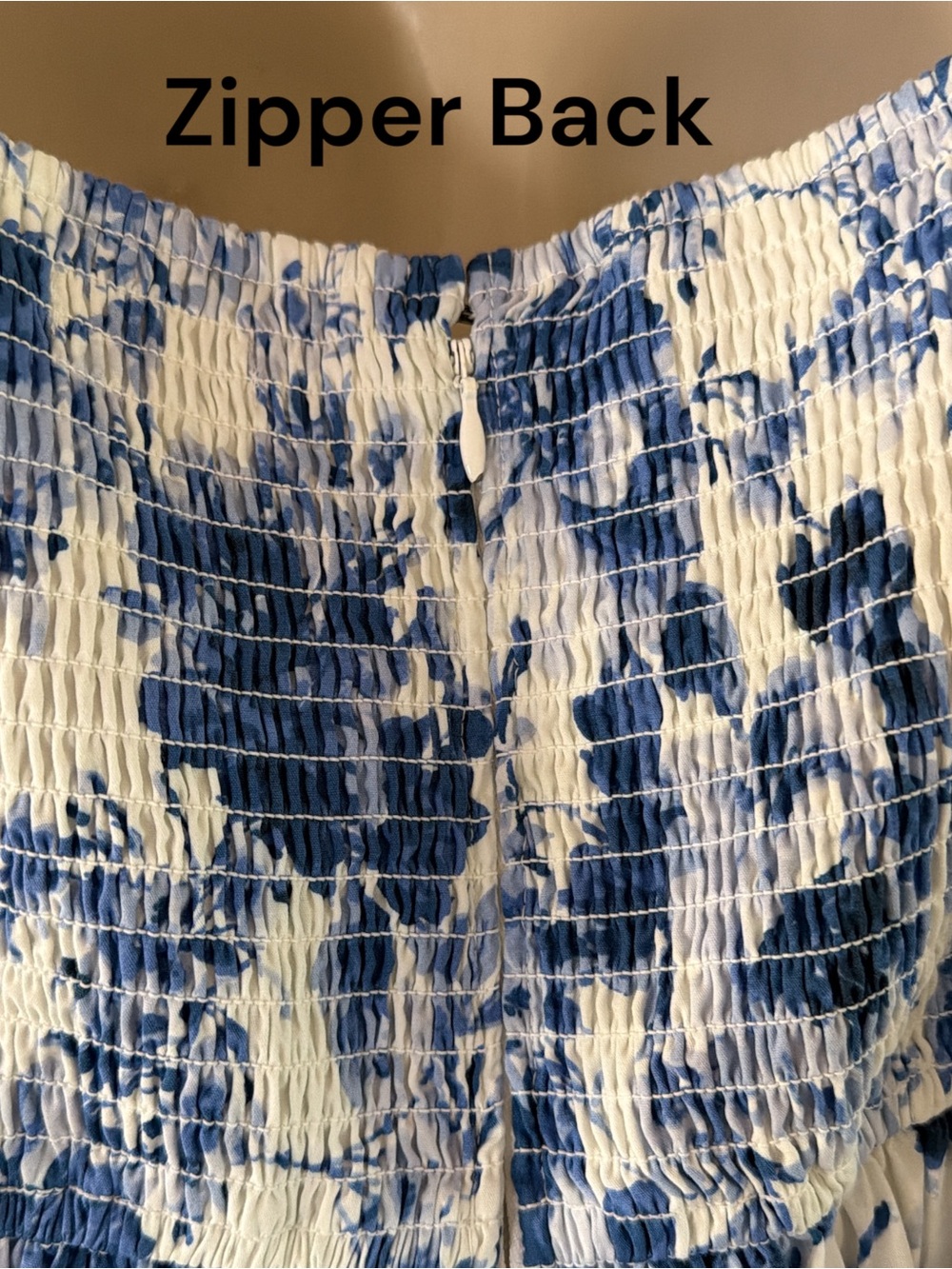 Abercrombie & Fitch Blue White Floral Cutout Mini Dress Size L Smocked Back - Picture 7 of 10